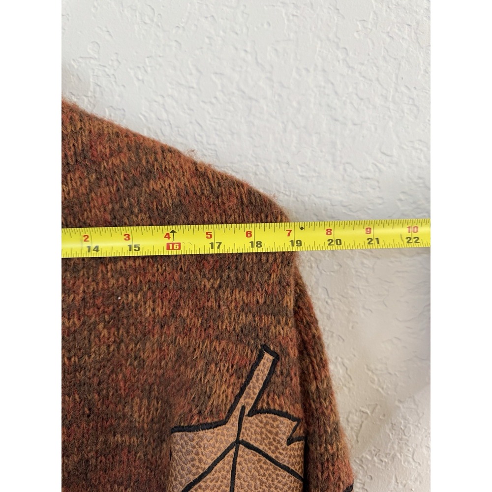 Vintage 1980s Tony Lambert Cardigan Sweater Shawl Collar Leather Fall Leaves S - Picture 8 of 9